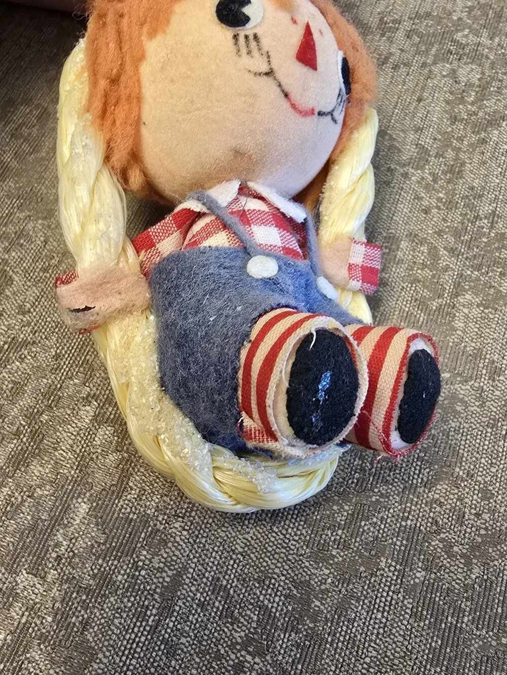 Vintage Japan Ornament Raggedy Andy Flocked Plastic Felt  Christmas Ornament